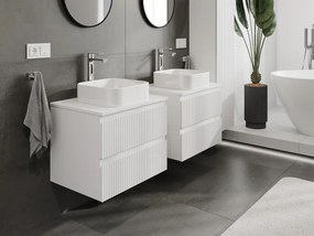 Mexen Rivel szafka łazienkowa podumywalkowa 60 cm z blatem, 2 szuflady, ryflowana , biała mat - 91A20-06047-2-BFFC01