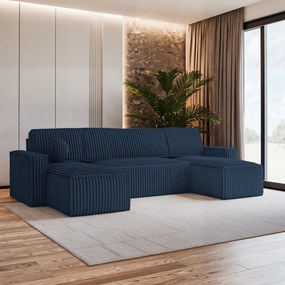 Masseno Narożnik PESANO z funkcją spania i pojemnikiem na pościel Narozniki U, Rozkładana sofa - Niebieski, TILIA 77