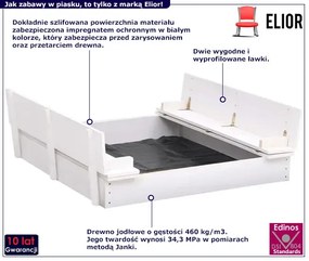 Biała piaskownica z ławeczkami - Valen