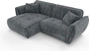 Ciemnoszary narożnik z tkaniny szenilowej (lewostronny/z szezlongiem) Nelia – Ropez