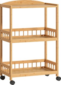 HOMCOM Wózek kuchenny na kółkach z 3 poziomami, wózek serwisowy z miejscem do przechowywania, regał kuchenny na kółkach, do kuchni, łazienki, biura, naturalne drewno | Aosom PL