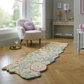 Zielony wełniany chodnik tkany ręcznie 60x230 cm Bryony Shaped Floral – Flair Rugs