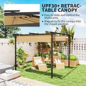 Outsunny Pergola Ogrodowa 3 x 3 m z Regulowanym Dachem, Rama Metalowa, Ochrona UPF30+, Daszek Słoneczny na Werandę, Taras, Beżowy