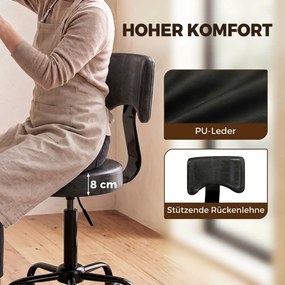 HOMCOM Stołek obrotowy na kółkach, regulowany fotel salonowy z ekoskóry PU, tapicerowane siedzisko, oparcie i kółka, czarny | Aosom PL