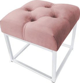 Pufa CHESTERFIELD tkanina Welur loft ławka podnóżek metal : Kolor Stelaża - Biały, Kolor tkaniny - VELVET - MG58, Typ tkaniny - Velvet