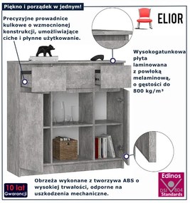 Nowoczesna komoda z szufladami oraz półkami beton F7-E25