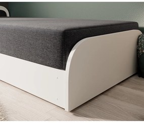 Białe/ciemnoszare tapicerowane/z płyty wiórowej łóżko jednoosobowe ze schowkiem z materacem 80x190 cm Parys – ELTAP