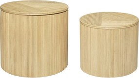 Zestaw 2 stolików dostawianych okrągłych ze schowkami - Rattan - śr. 50 x wys. 46 cm i śr. 39,5 x wys. 36 cm - Naturalny jasny - GABES