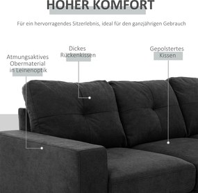 HOMCOM Narożnik L lniany styl Czarna kanapa 3-osobowa Komfortowa i stylowa Tapicerka tkaninowa 193x136x85 cm | Aosom PL