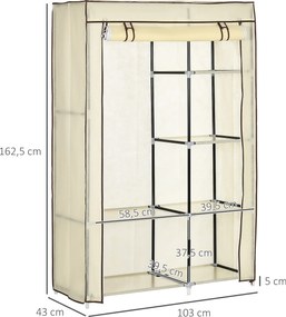 HOMCOM Szafa na ubrania z tkaniny Kremowobiała z 2 drążkami i 6 półkami 103x43x1625cm | Aosom PL