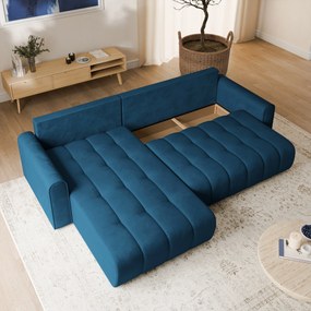 Masseno Narożnik FRIGA z funkcją spania i pojemnikiem na pościel Narozniki L, Rozkładana sofa - Niebieski, MONOLITH 77