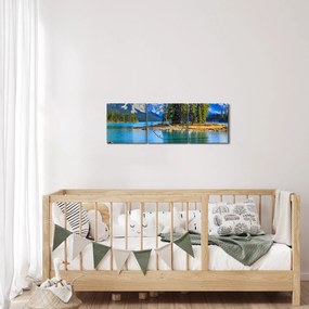 Obraz - Krajobraz górski z rzeką (z zegarem) (90x30 cm)