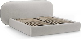 Jasnoszare tapicerowane łóżko dwuosobowe ze schowkiem ze stelażem 200x200 cm Ovalo – Micadoni