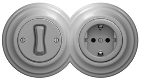 Kliklap - Retro włącznik jednobiegunowy nr 1 i gniazdo SCHUKO 230 V z ramką, szary