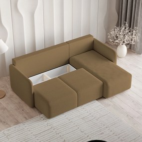 Masseno Narożnik SUVINO z funkcją spania i pojemnikiem na pościel Narozniki L, Rozkładana sofa - Miodowy, QUELLE 17