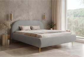 BESILIO Nowoczesne łóżko z pojemnikiem 200x200 Apolline II - łóżko zaokrąglone wezgłowie, miękka tkanina pluszowa, łóżko na wysokich nogach- Jasnoszary