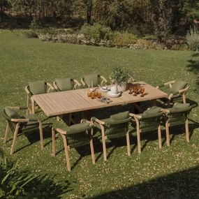 Zestaw Stołu Prostokątnego 200-260-320x100 Cm Rozkładanego Oraz 10 Krzeseł Ogrodowych Z Podłokietnikami Z Drewna Akacjowego Duba Tkaniny Verde Army &