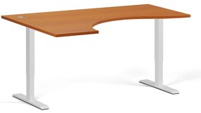Ergonomiczne biurko z regulacją wysokości, 160x120 cm, 2 silniki, L/P, biała podstawa, czereśnia