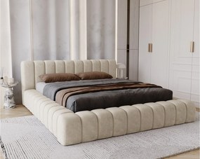Emporius Como łóżko z pojemnikiem do sypialni - łózko tapicerowane 160x200, nowoczesny styl - duże łózko, gruba pianka - tkanina velvet, beżowy (Whisper 2)