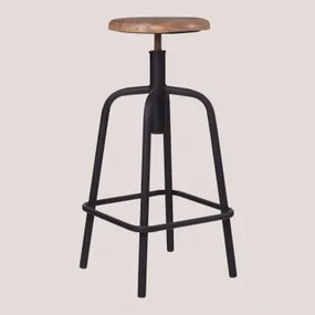 Regulowany Wysoki Stołek Z Żelaza I Drewna Ery Czarna - Sklum