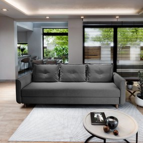 Masseno Sofa NAPOL z funkcją spania i pojemnikiem na pościel, Rozkładana sofa - Szary, PAROS 06