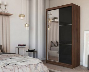 Szafa Przesuwna VITALE 120 cm z Lustrem Szafa Dwudrzwiowa z Szufladami Orzech