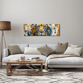 Obraz - Abstrakcyjny obraz olejny z lwem (z zegarem) (90x30 cm)