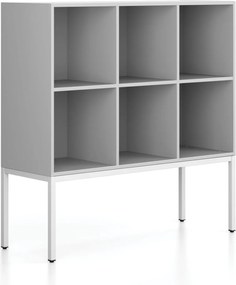 Regał FRAME, niski, z białą podstawą, 1299 x 450 x 1331 mm, szary