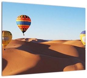 Obraz na szkle - latające balony na pustyni (70x50 cm)