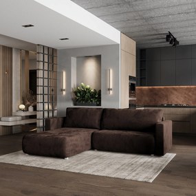 Masseno Narożnik TURIN z funkcją spania i pojemnikiem na pościel Narozniki L, Rozkładana sofa - Brązowy, MONOLITH 29