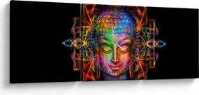 Obraz - Popiersie Buddy w neonowych kolorach (z zegarem) (90x30 cm)