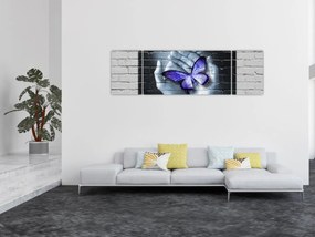 Obraz - Fioletowy motyl na ścianie (170x50 cm)
