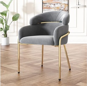 Krzesło do jadalni Velvet - 79 x 45 x 53 cm - do salonu i sypialni - cztery metalowe nogi - szare