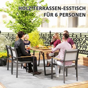 Outsunny Stół Ogrodowy Drewniany 175x80 cm Odporny na Pogodę Balkonowy ze Otworem na Parasol dla 6 Osób Brązowy