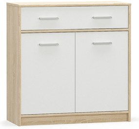 Komoda Dwudrzwiowa z Szufladą Wąska do Salonu DEW 83 cm Dąb sonoma/biała Nowoczesna