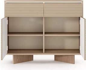 Komoda Parsja 2D2S – nowoczesna komoda z LED, ryflowane fronty, bolivar cappuccino