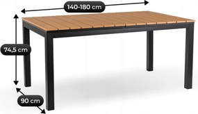 Zestaw Mebli Ogrodowych Stół ARGOS 140-180 cm Dąb/Czarny i 4x Fotel FRESNO Czarny Technorattan Nowoczesny