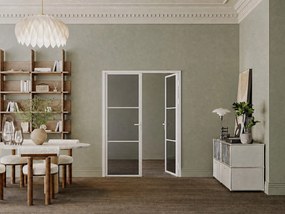 Drzwi z ościeżnicą dwuskrzydłowe odwracalne z Aluminium i Szkła hartowanego Przydymionego - 2 x wys. 204 x szer. 73 cm - Biały MASERU