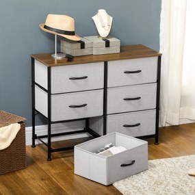 HOMCOM Komoda Sideboard, 6 Szuflad, Szuflady Materiałowe, 80 cm x 30 cm x 62,5 cm, Brąz + Czarny + Szary
