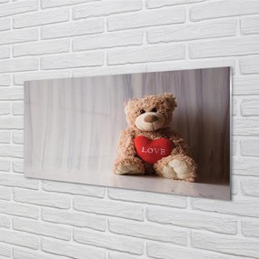 Szklany Panel Pluszowy Miś z Sercem