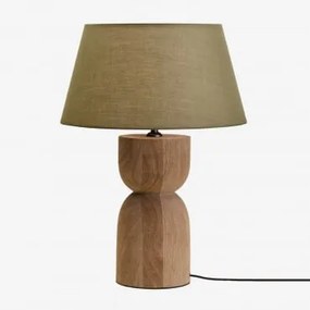 Lampa Stołowa Z Drewna Mango Diniz ↑30 Cm & Sage Green Ø40 Cm Monaco - Sklum