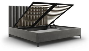 Szare tapicerowane łóżko dwuosobowe ze schowkiem i stelażem 200x200 cm Casey – Mazzini Beds