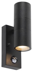Lampa ścienna zewnętrzna czarna 2-światłowa z czujnikiem ruchu IP44 - Duo