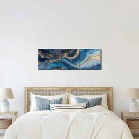 Obraz - Abstrakcyjny niebiesko-złoty marmur (z zegarem) (90x30 cm)