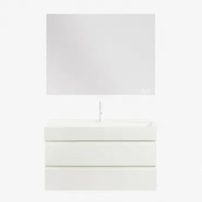 Zestaw Wiszących Mebli Łazienkowych Z Drewna I Forniru Jesionowego Zintegrowany Z Umywalką Ona Biała & Prostokątny - Sklum