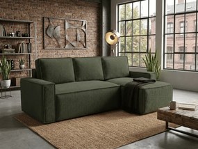 Rozkładana narożna sofa SMART BOUCLE 232x143 cm, ciemnozielona, uniwersalna