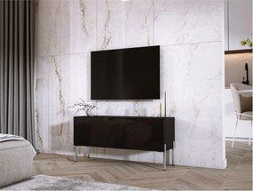 Szafka RTV, czarny matowy / czarny błyszczący, nogi chromowane, 100 x 52 x 32 cm
