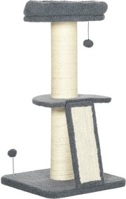 PawHut Drapak Platforma Zawieszona Piłka Sizal Ciemnoszary Cremowy Stabilny 48x48x92cm | Aosom PL