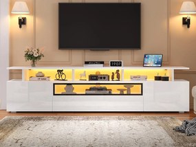 Meble TV 180x38x45cm - 1 szuflada i 2 drzwi - z LED - błyszczące wykończenie - Biały