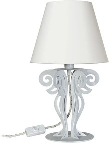Lampa stołowa Circeo Ø24x40 cm, podstawa z żelaza w kolorze białego marmuru, klosz z tkaniny w kolorze kości słoniowej, E27, made in Italy